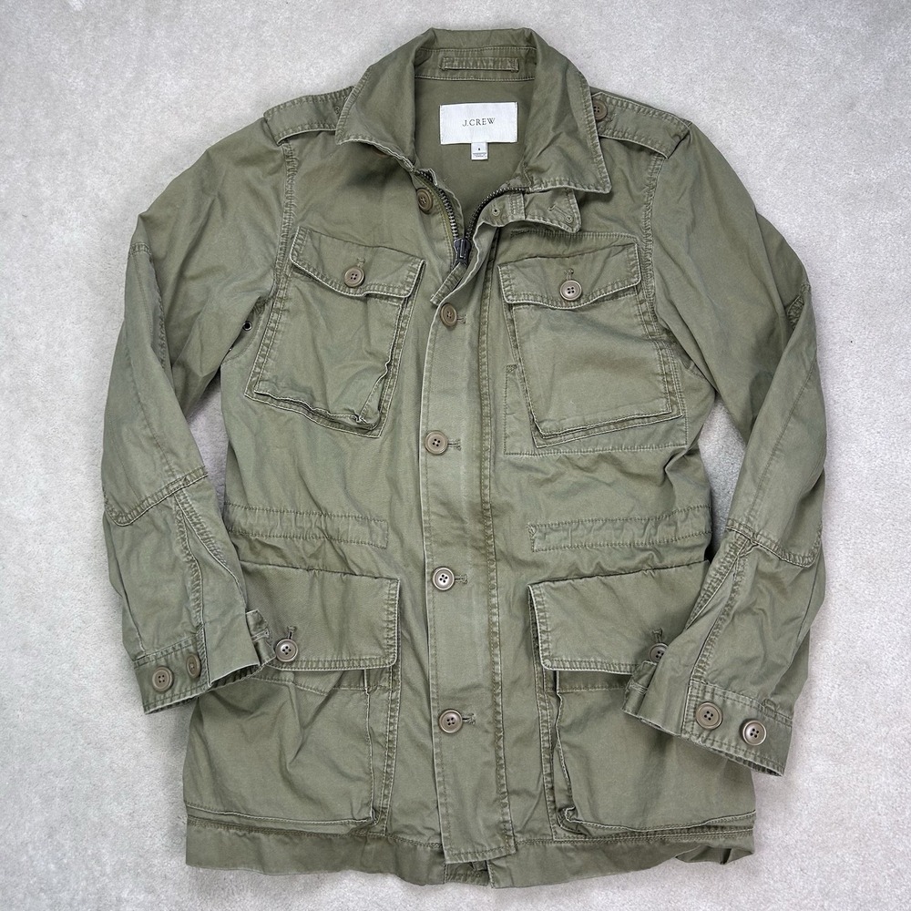 J Crew Jacket Womens Small Green Fatigue Military Utility Cargo Canvas